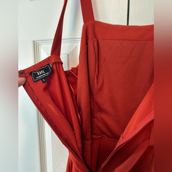 Have Jumpsuit Womens Large Burnt Orange Stretchy Wide Leg High Waist Tie Buttons - Picture 10 of 14